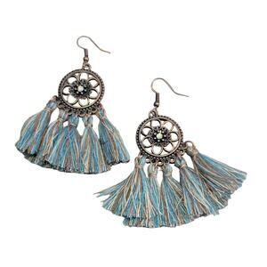 Bohemian Tassel Dangle Earrings Teal Bronze Vintage Party Jewelry